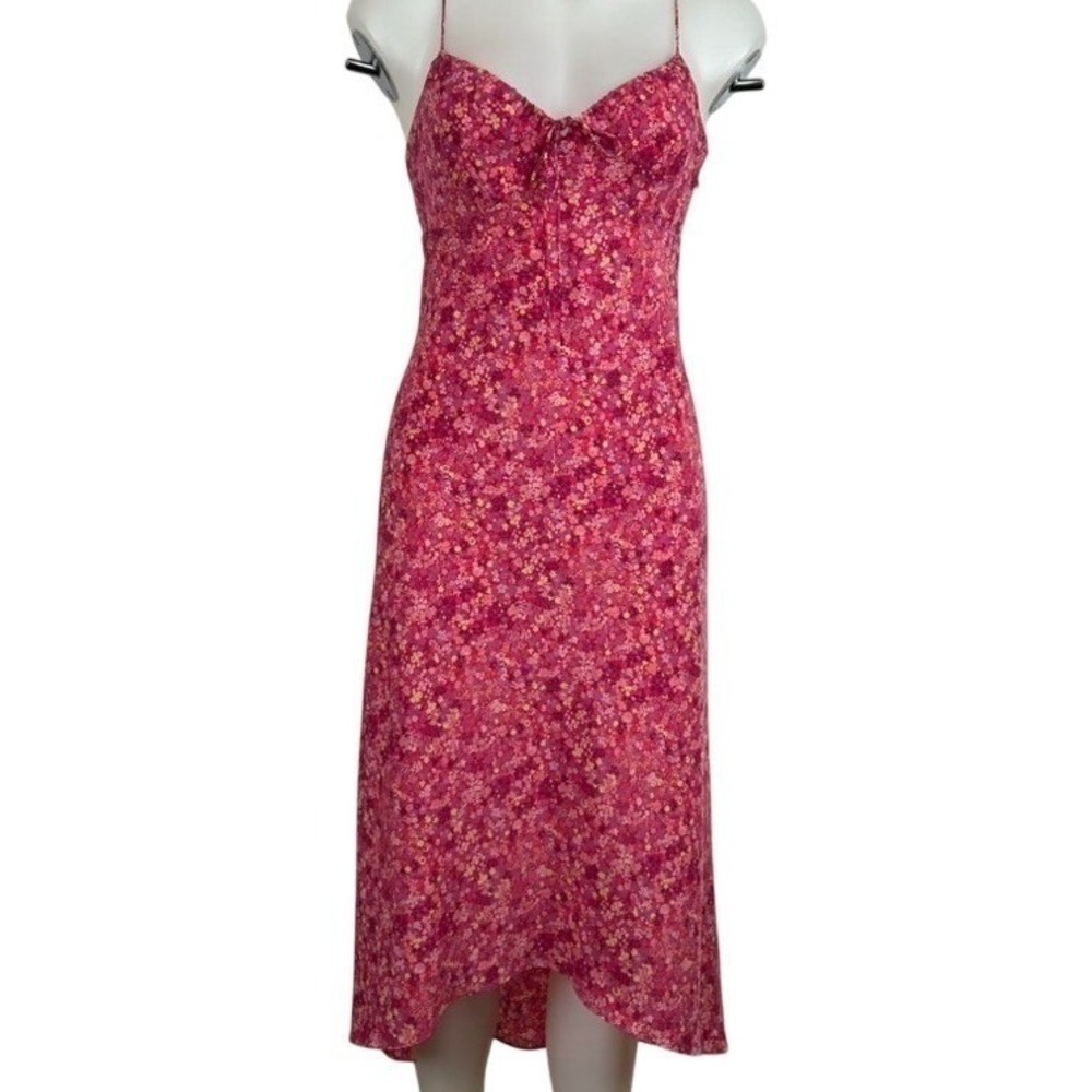 Vintage 90s Y2K Express Pink Floral Midi Bias Dress Fairy Babydoll Sweetheart 6
